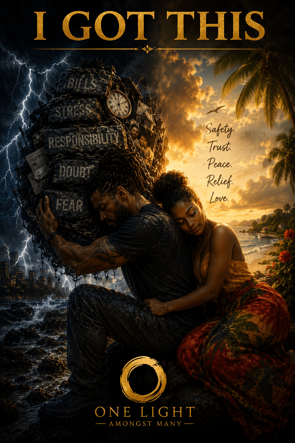 Couple embracing through fear and life's challenges